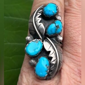 Navajo Sterling Silver Ring Size 7 signed Chuyate Turquoise Yellowstone Western